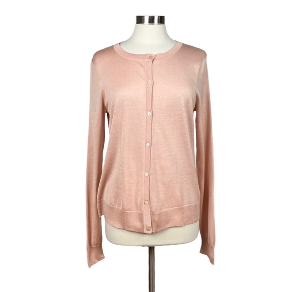 Linda Allard Ellen Tracy Pink Silk, Wool, & Cashmere Cardigan Sweater - Picture 1 of 15